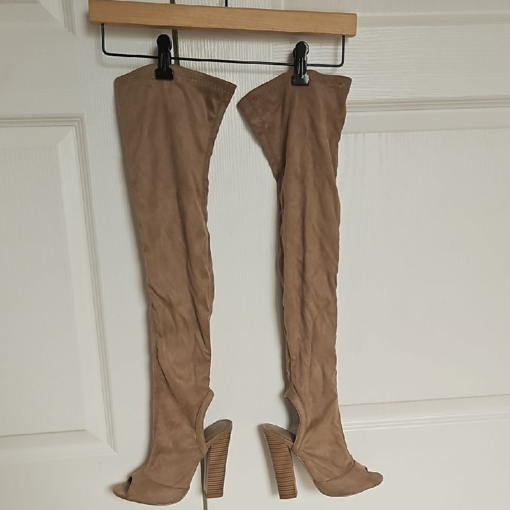 Shoe Republic LA Tan Over-the-Knee Boots with Stiletto Heel